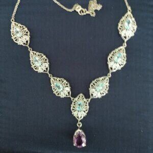 AMAZING BLUE AND PURPLE TEARDR0P NECKLACE